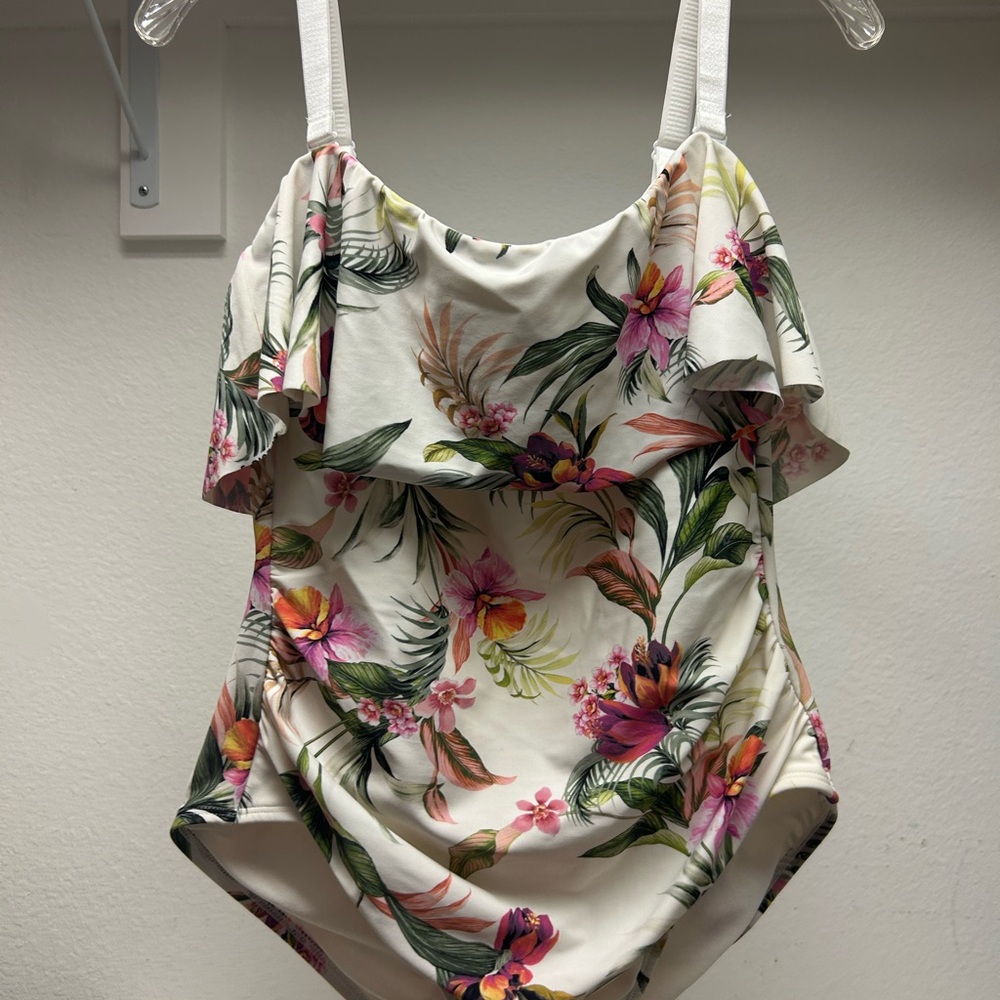 Kona Sol Floral One Piece Swimsuit - Pink and Green